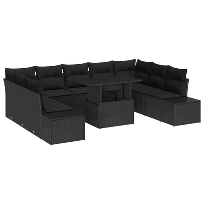 Tuinsalonset Set Van 10 Zwart Rattan, Polyester Kussens