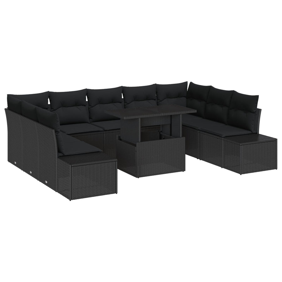 Tuinsalonset Set Van 10 Zwart Rattan, Polyester Kussens