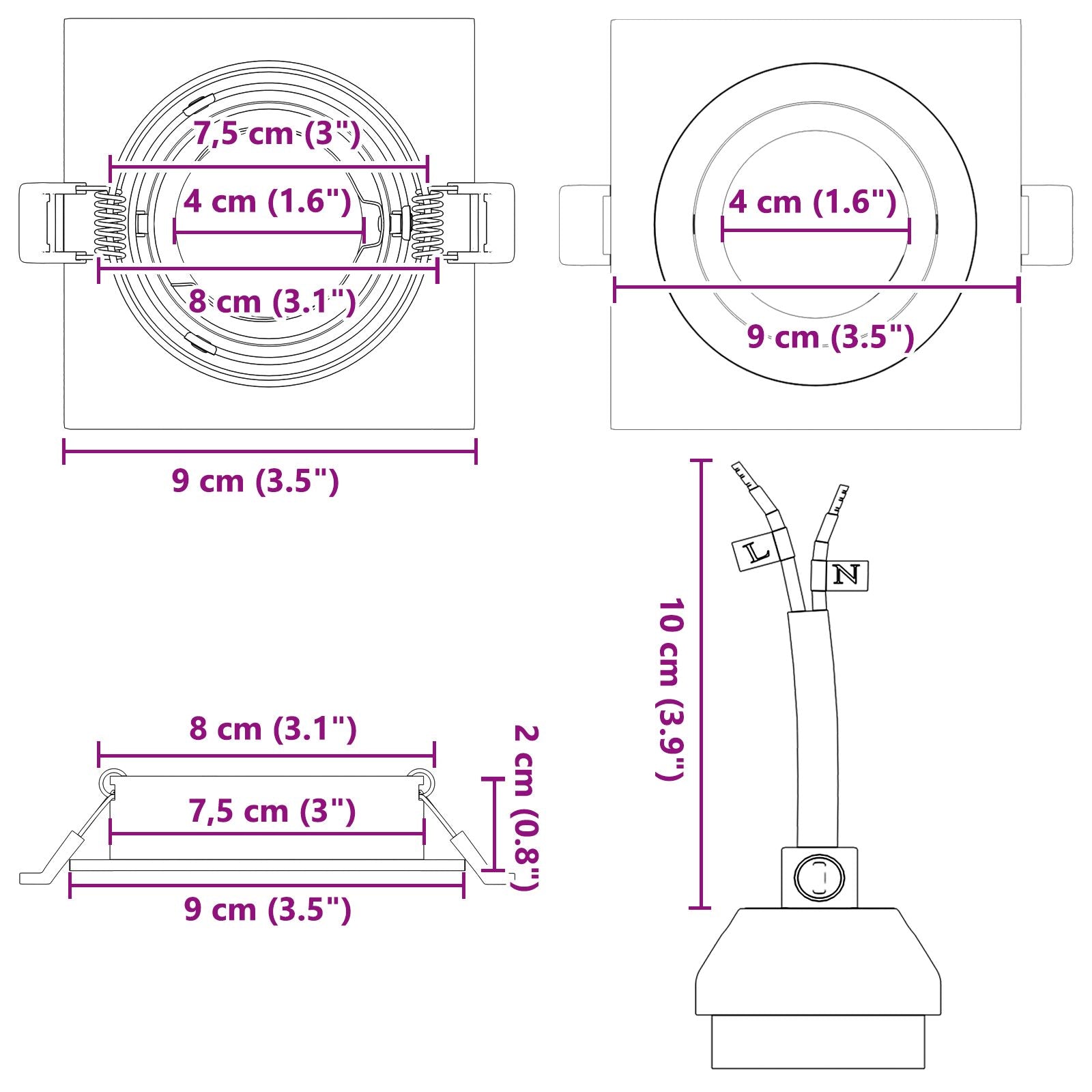 Ingebouwde Spots 24 Stuks Vierkante Gu10 Zwart 91X91 Mm