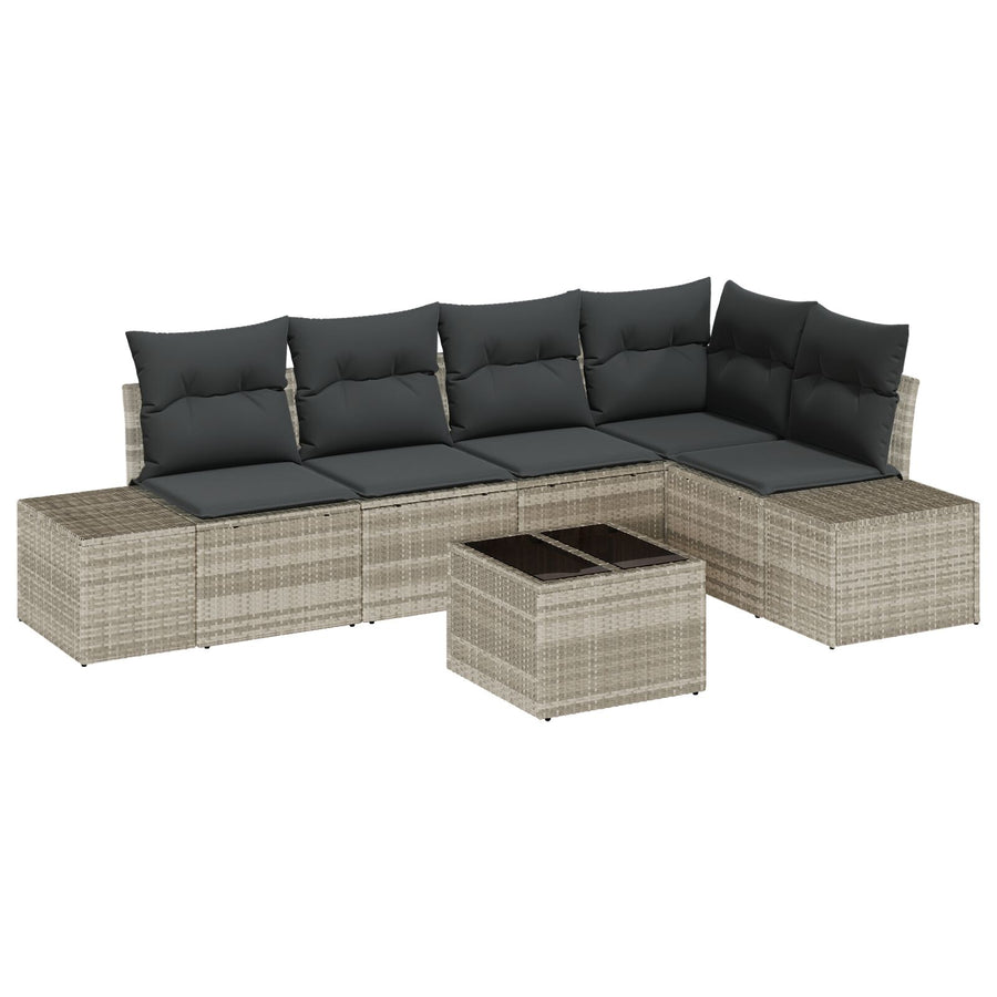 6 Delige Tuin Sofa Set Met Kussens Grijs Poly Rattan Lichtgrijs met tafel