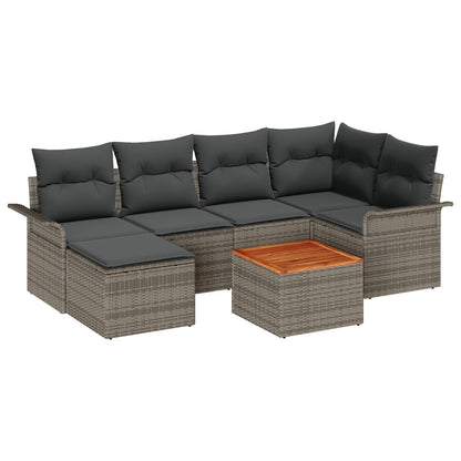 7-Delige Tuin Sofa Set Met Kussens Grijs Poly Rattan Acacia