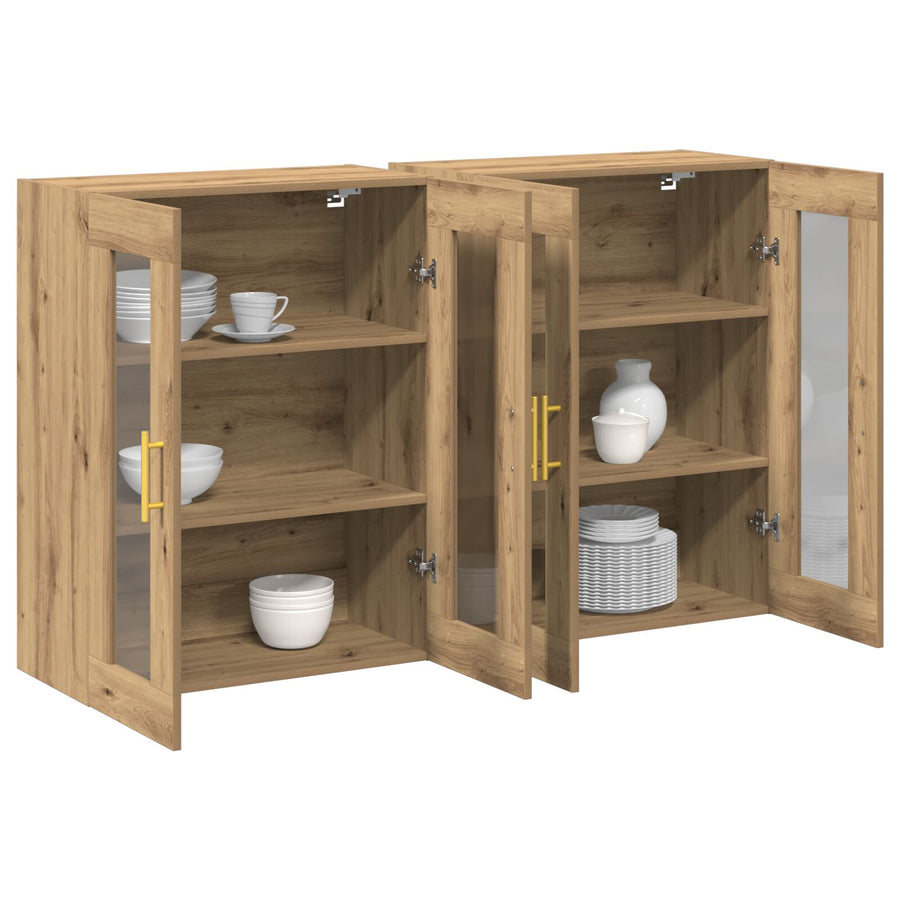 Wandkast Set Van 2 Artisan Eiken Bewerkt Hout 139 X 34 X 90 Cm