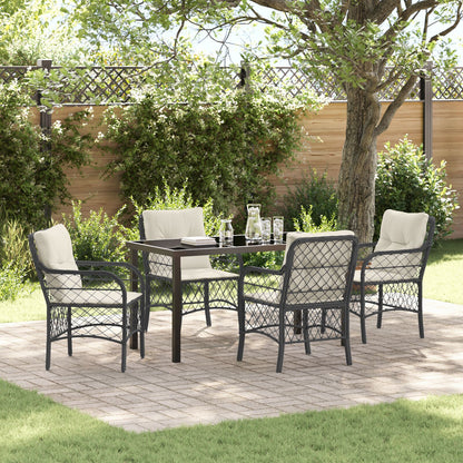 5-Delige Tuin Eetset Met Kussens Zwart Poly Rattan