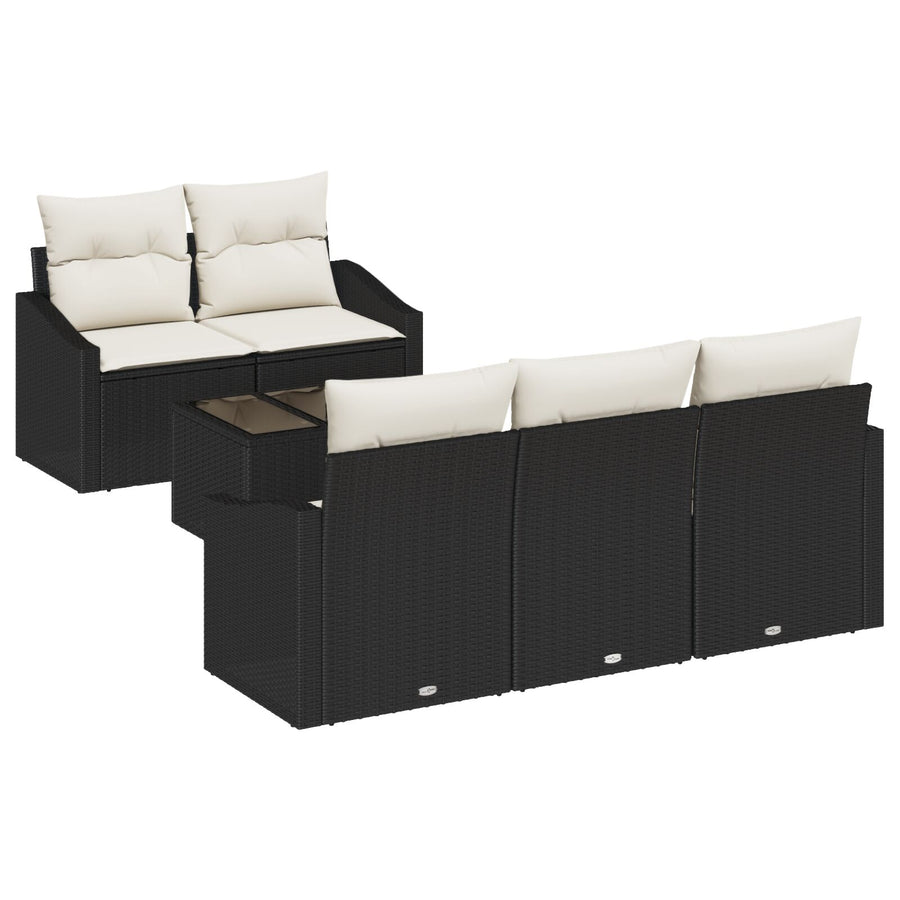 6-Delige Tuin Sofa Set Met Kussens Zwart Poly Rattan Gegalvaniseerd Staal