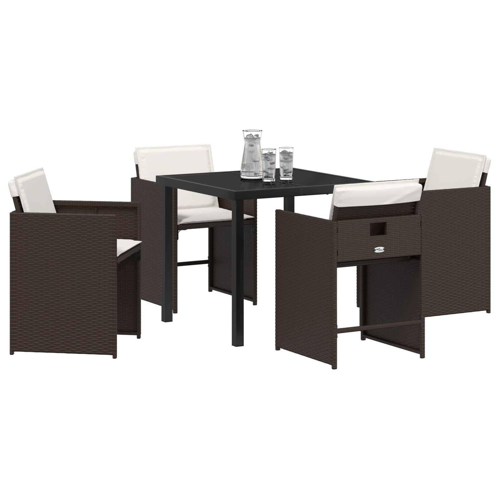 5-Delige Tuin Dining Set Met Kussens Bruin Poly Rattan