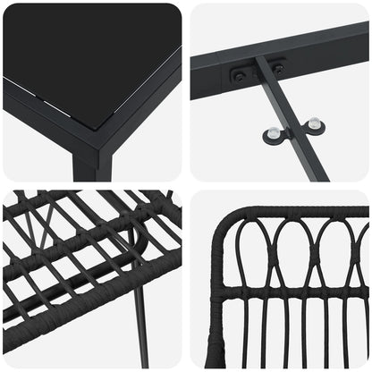 7-Delige Tuin Eetset Zwart Poly Rattan