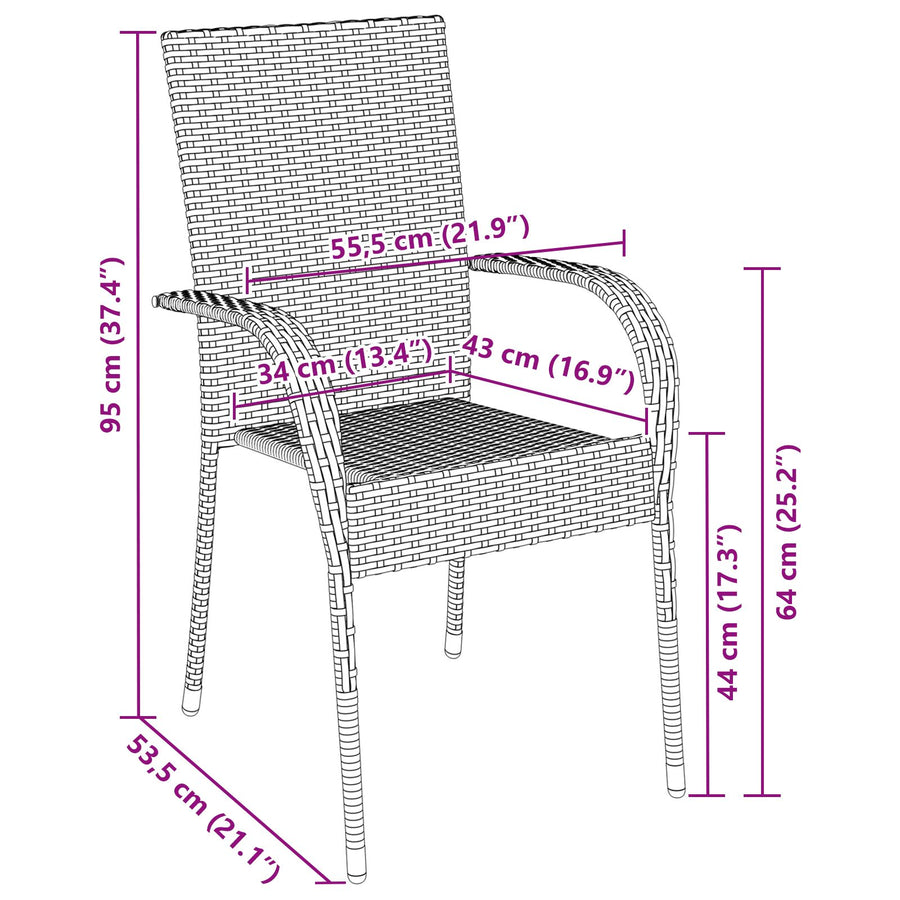 3-Delige Tuin Eettafel Set Zwart Poly Rattan