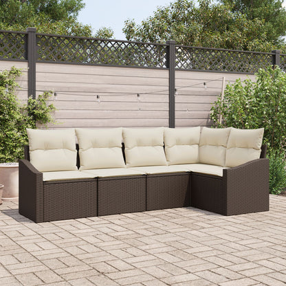 Tuin Sofa Set Set Van 5 Bruin, Crème Riet, Polyester