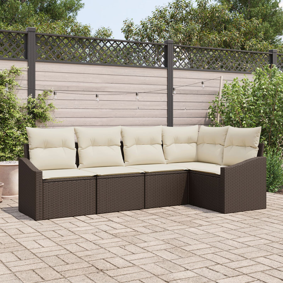 Tuin Sofa Set Set Van 5 Bruin, Crème Riet, Polyester