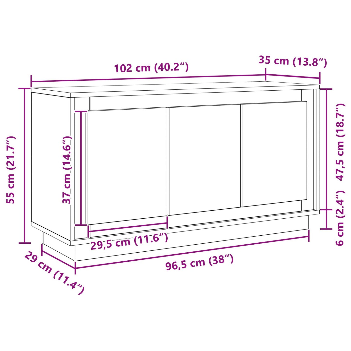 Sideboard Zwart Eiken 102X35X55 Cm Engineered Wood