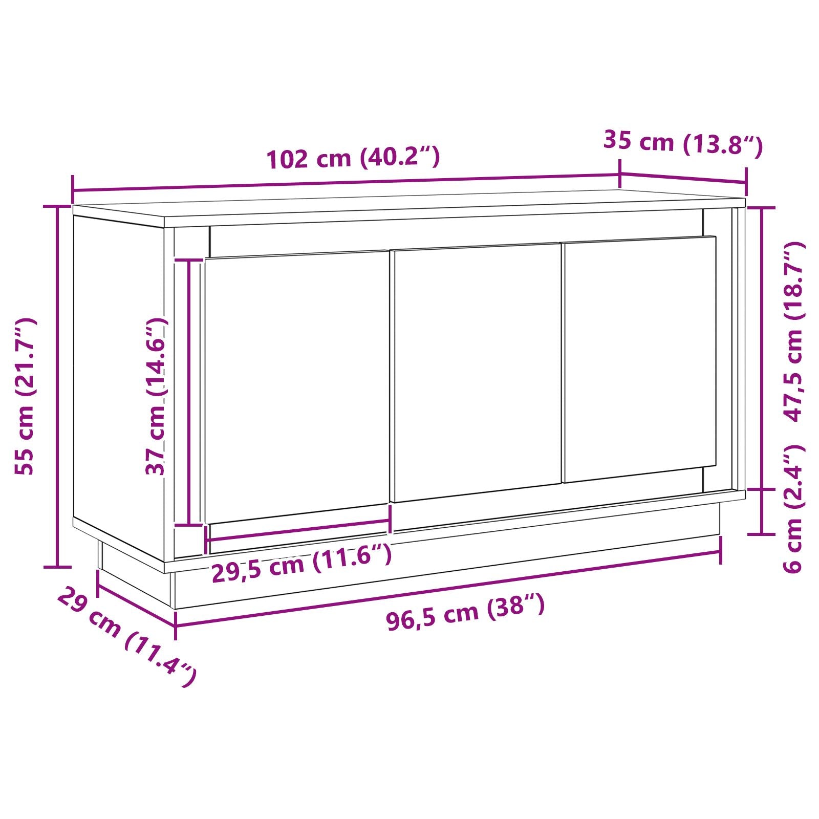 Sideboard Zwart Eiken 102X35X55 Cm Engineered Wood