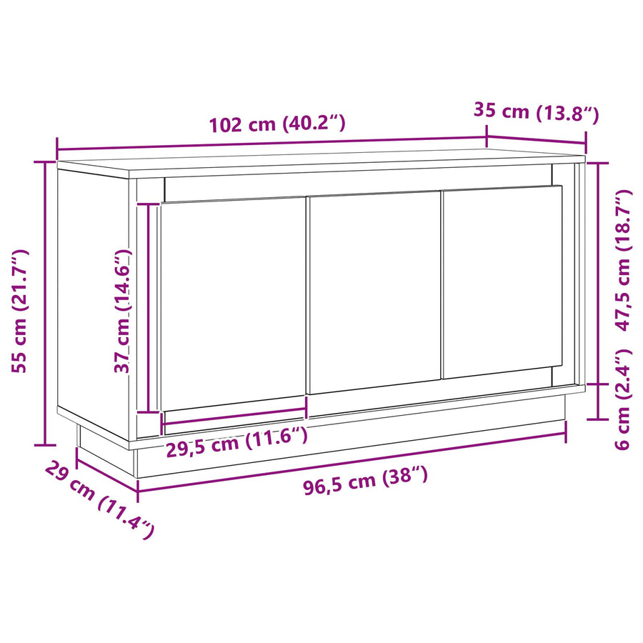 Sideboard Zwart Eiken 102X35X55 Cm Engineered Wood
