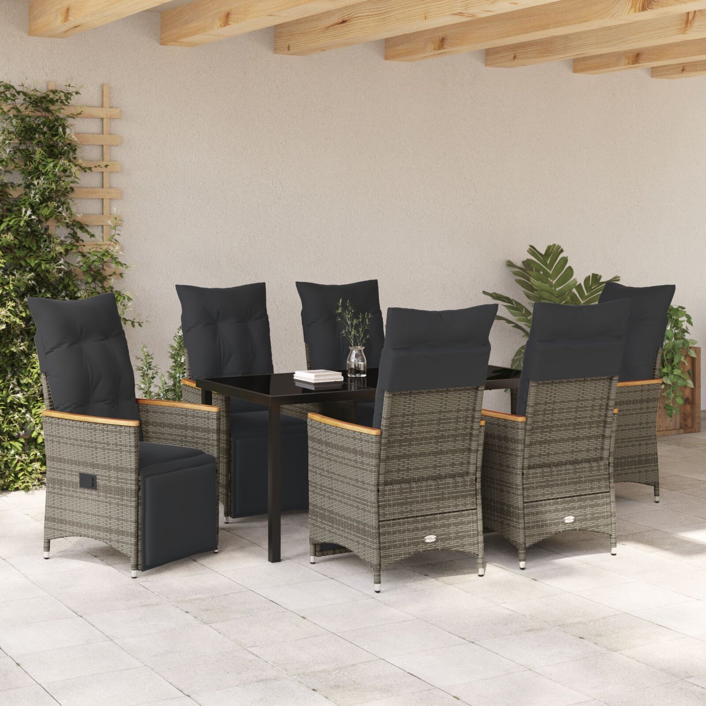 7-Delige Tuinset Met Kussens Grijs Poly Riet