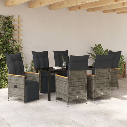 7-Delige Tuinset Met Kussens Grijs Poly Riet