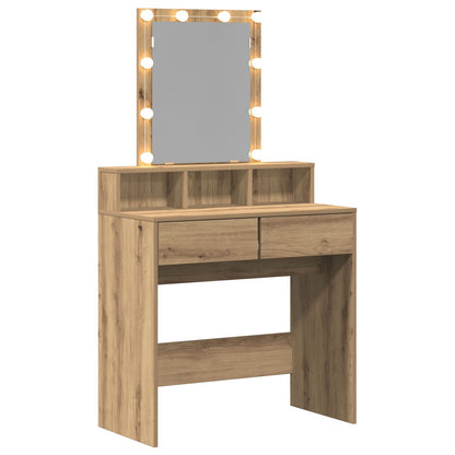 Kaptafel Met Spiegel En Led's Artisan Eiken Geïndustrialiseerd Hout
