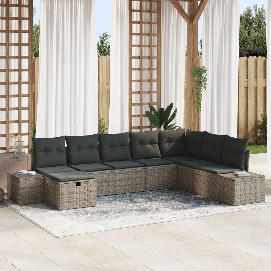 8-Delige Tuin Sofa Set Met Kussens Grijze Poly Rattan Wit