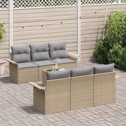 7-Delige Tuin Sofa Set Met Kussens Beige Poly Rattan