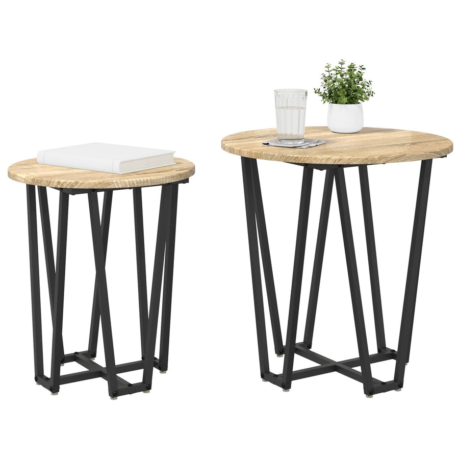 Bijzettafel 2 Stuks Gelaagd Hout En Metaal Sonoma eiken
