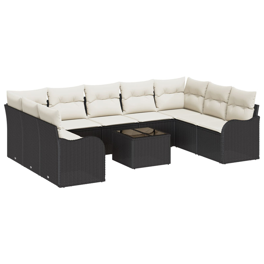 9-delige Tuinsalonset met Kussens Bruin Poly Rattan, vidaXL 2-Persoons Tuinsalon met Kussens Zwart Poly Rattan