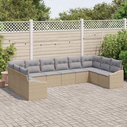 10-Delige Tuin Sofa Set Met Kussens Poly Rattan Beige en grijs zonder tafel