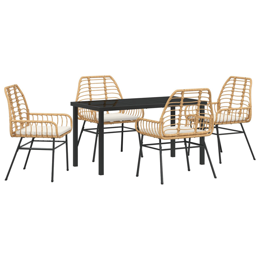 5-Delige Tuin Eetset Met Kussens Bruin Poly Rattan