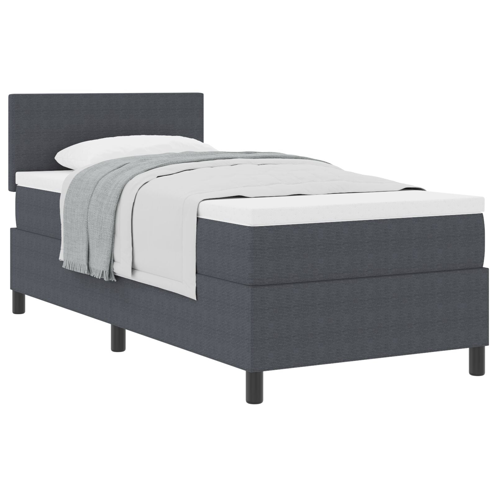 Boxspring Bed Met Matras Donkergrijs Eenpersoons Corduroy Stof