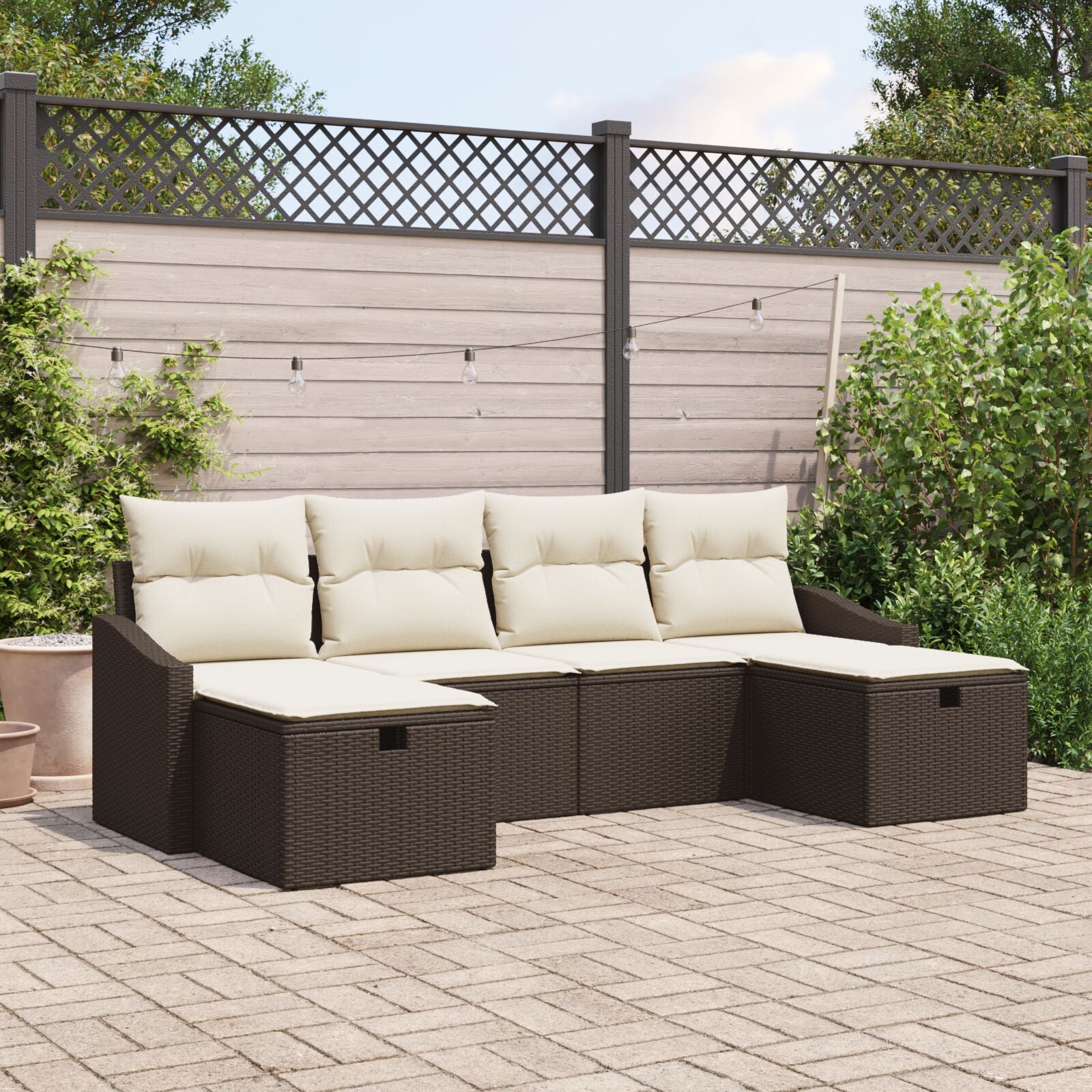 6-Delige Tuin Sofa Set Met Kussens Bruin Poly Rattan Wit