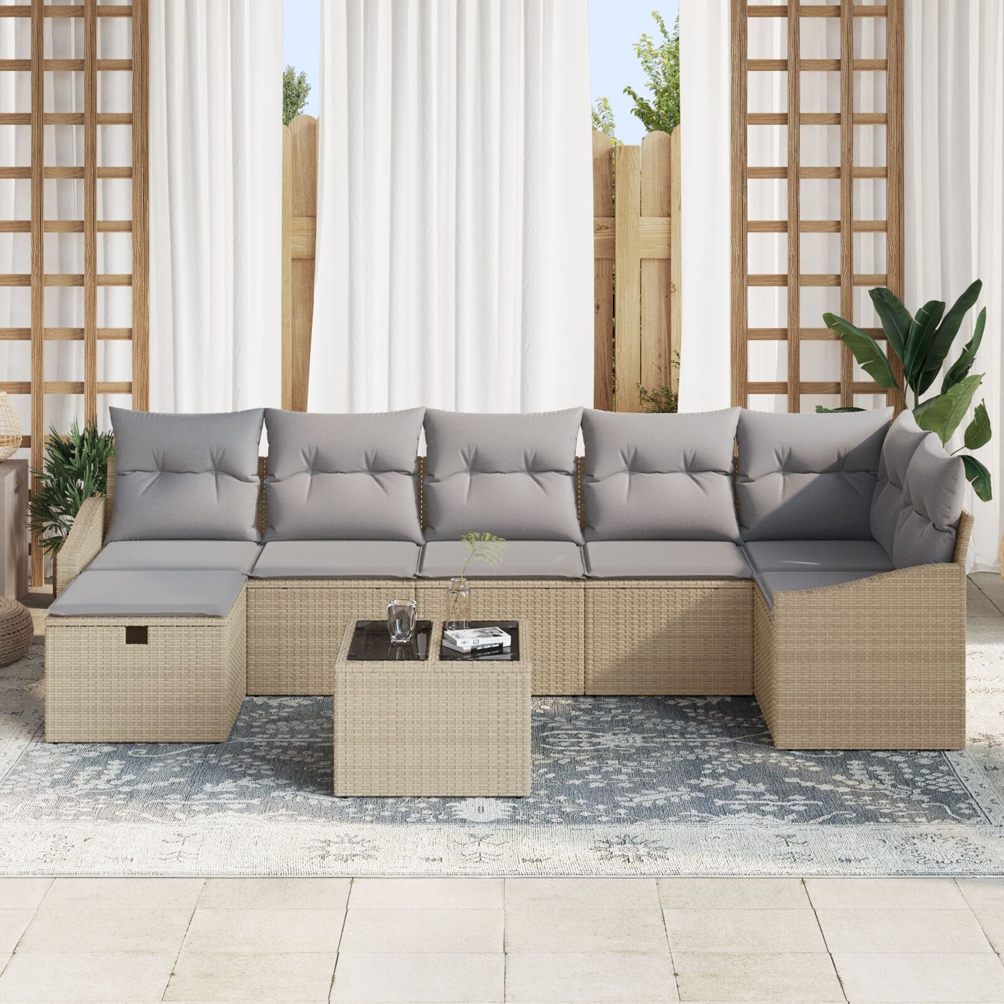 8-Delige Tuin Sofa Set Met Kussens Beige Poly Rattan