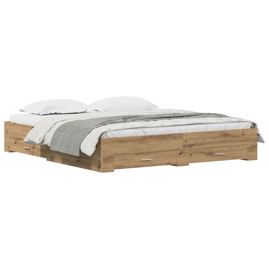 Bedframe Met Lades Artisan Eiken 180X200 Cm Geschikt Hout Ambachtelijk Eiken