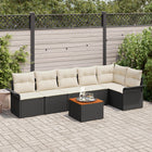 Garden Bench Set with Cushion 7 pcs Black poly rattan