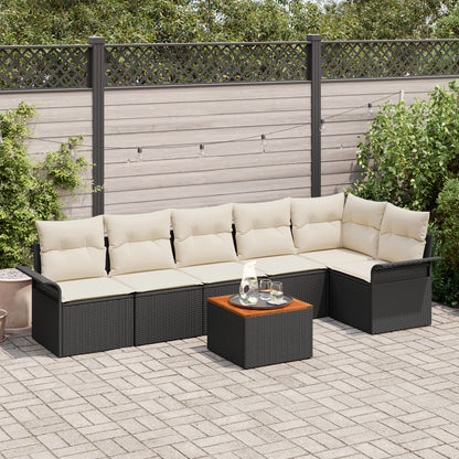 7-Delige Tuin Sofa Set Met Kussens Zwart Poly Rattan Acacia