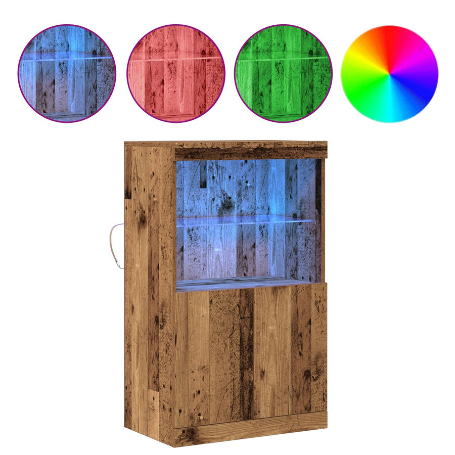 Dressoir Met Led-Verlichting Oud Hout 60X37X100 Cm Oude hout