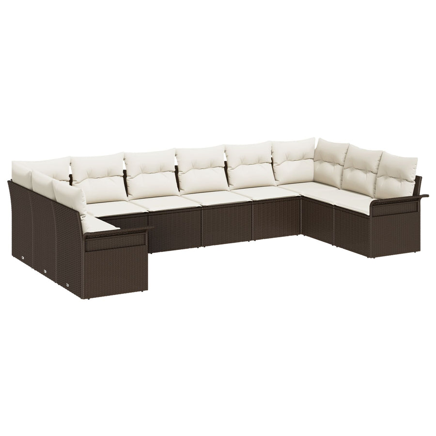 10-Delig Tuinbankstel Met Kussens Bruin Poly Rattan
