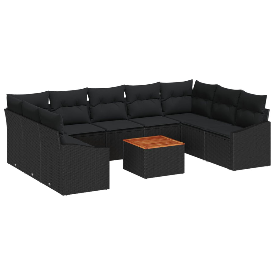 10-Delige Tuin Sofa Set Met Kussens Zwart Poly Rattan Acacia