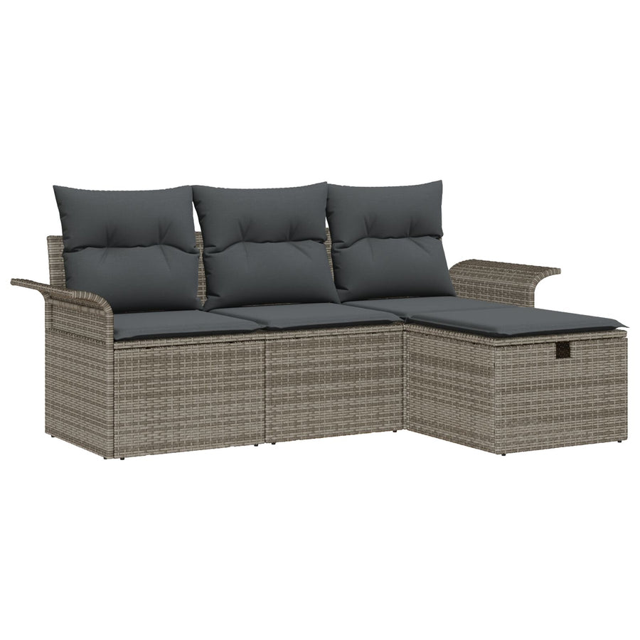 4-Delige Tuinsofaset Met Kussens Grijs Poly Rattan