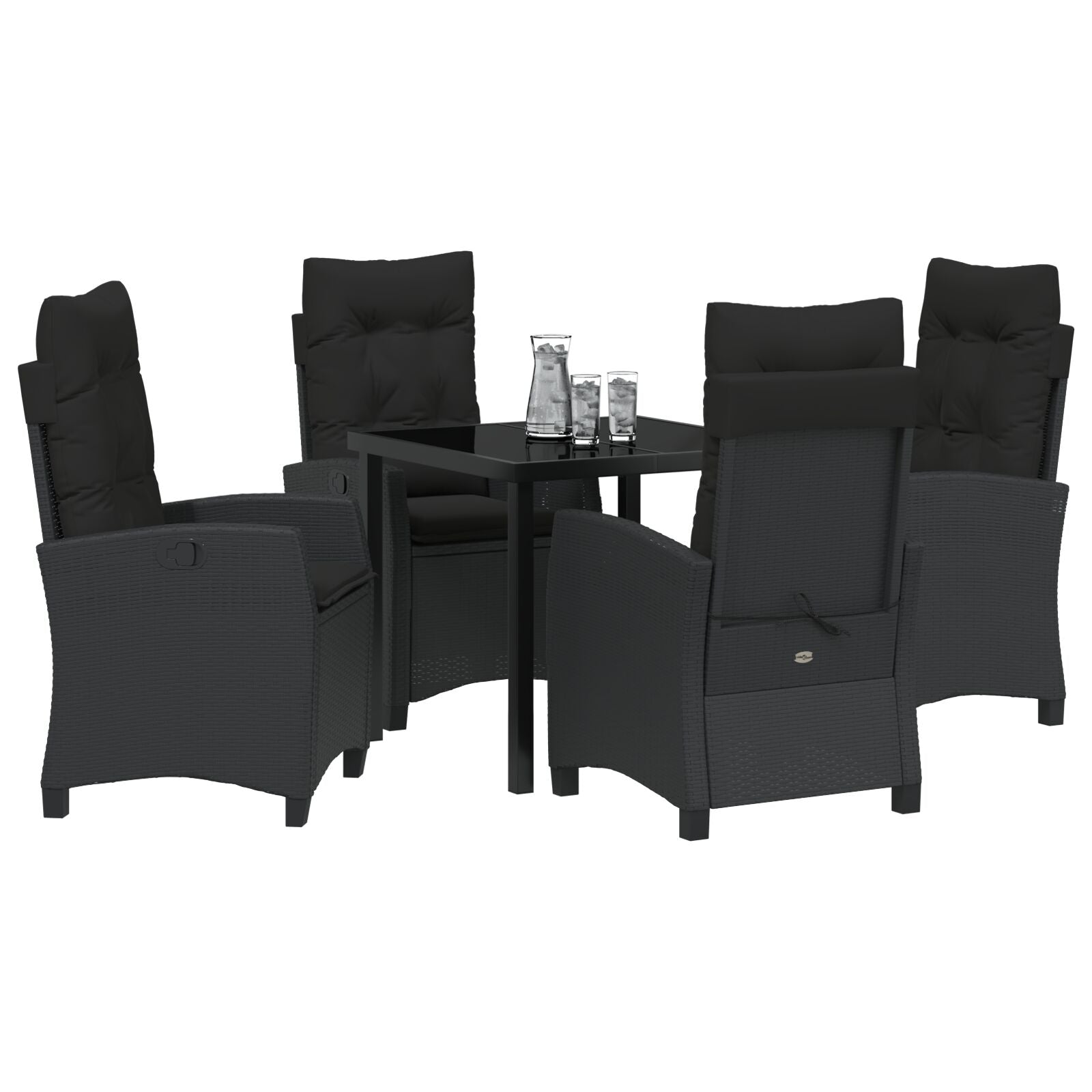 5-Delige Tuinset Met Kussens Zwart Poly Rattan