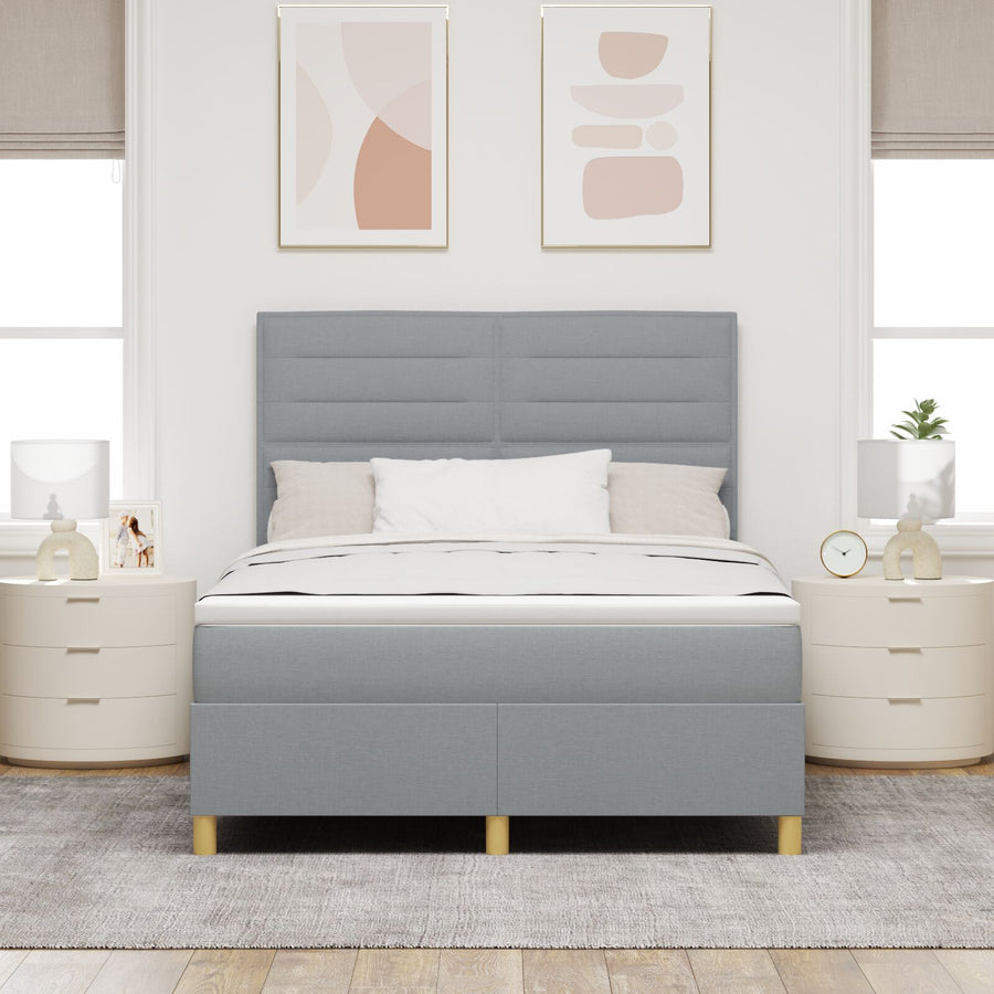 Boxspringbed Met Matras Lichtgrijs 140X190 Cm Stof Blauw