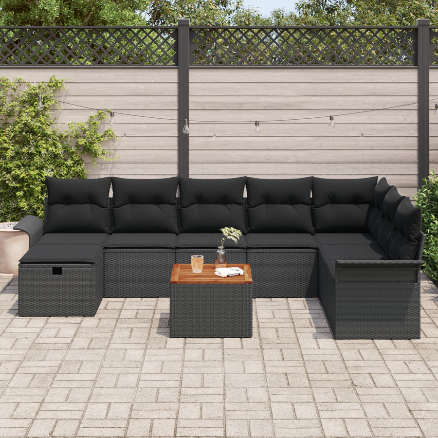 9-Delige Tuin Sofa Set Met Kussens Zwart Poly Rattan
