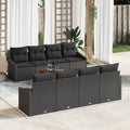 Garden bench set with cushion 9 pcs Black poly rattan