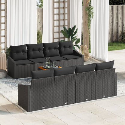 9-Delige Tuinbankset Met Kussens Zwart Poly Rattan Acacia