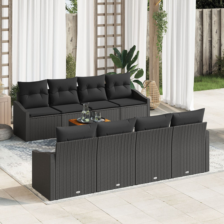 9-Delige Tuinbankset Met Kussens Zwart Poly Rattan Acacia