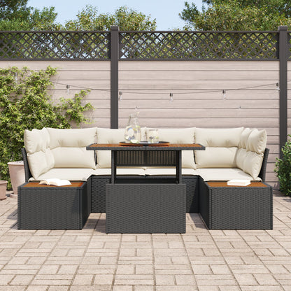Tuin Sofa Set Set Van 6 Zwart En Crème Pe Wicker, Polyester