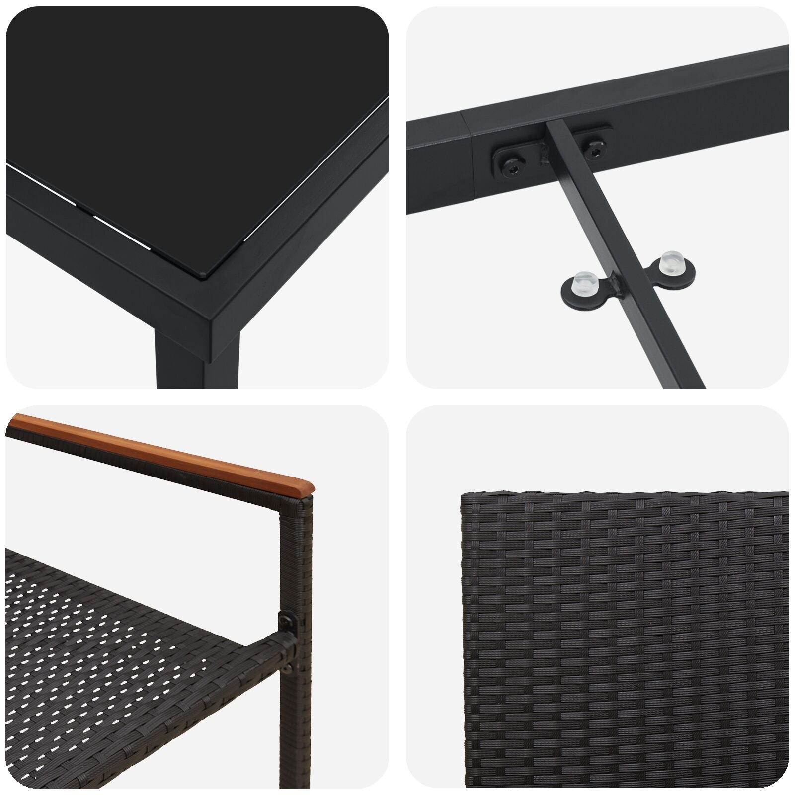 5-Delige Tuin Eetset Zwart Poly Rattan