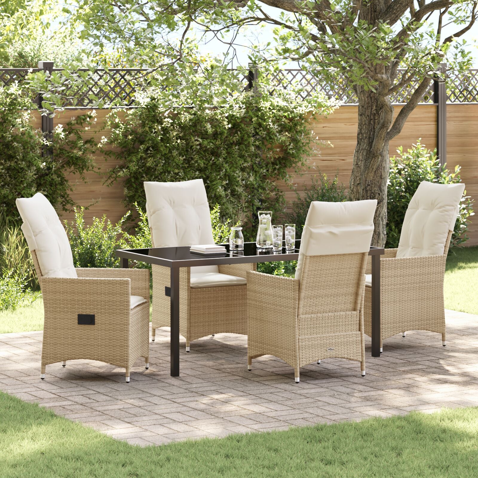 5-Delig Tuin Eetset Met Kussens Beige Poly Riet