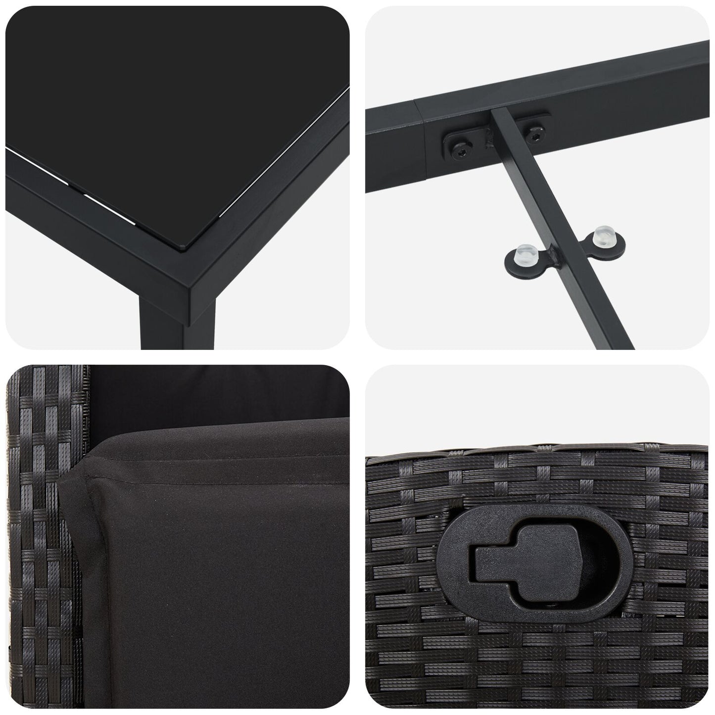 3-Persoons Tuin Eetset Zwart Poly Rattan