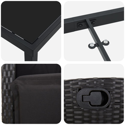3-Persoons Tuin Eetset Zwart Poly Rattan
