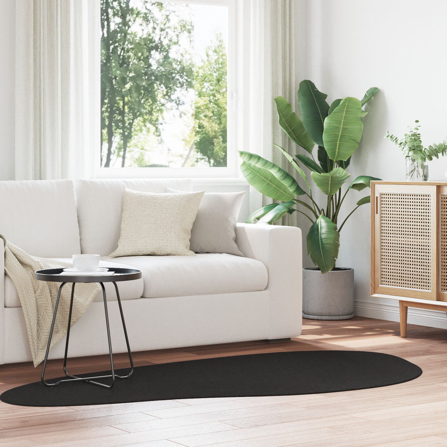 Vloerkleden Polyester Decoratieve Inzetstukken Zwart 100 x 200 cm Ovaal-golfrand