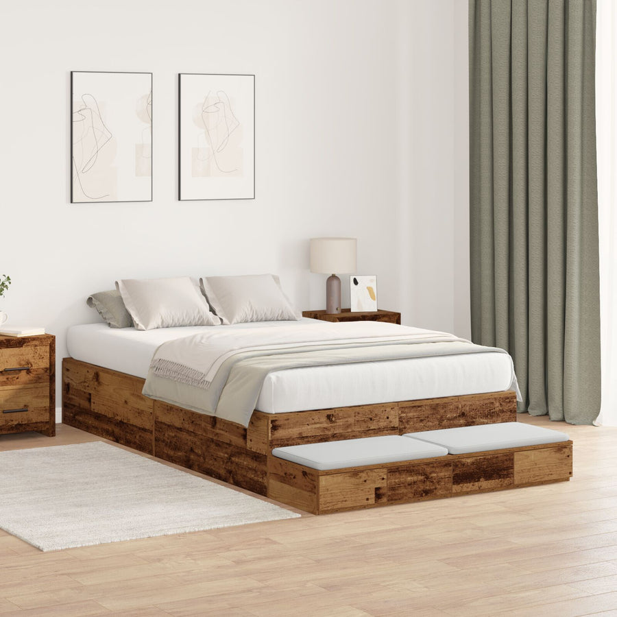 Opslagbedframe Oude Hout Massief Hout 120 X 190 Cm Opslagbedframe Artisanaal Eiken
