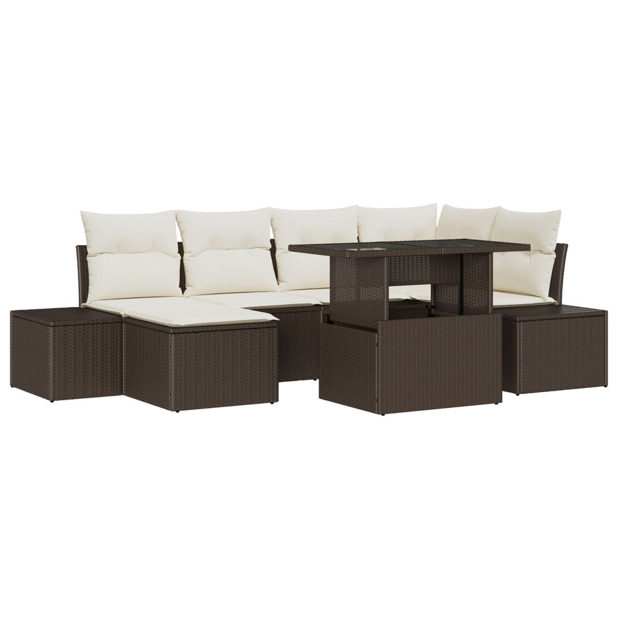 Tuin Bank Set Set Van 7 Bruin Rattan, Polyester Tuin Bank Set