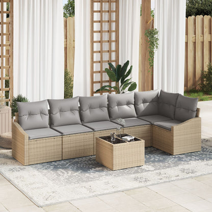 7-Delige Tuin Sofa Set Met Kussens Zwart Poly Riet Beige en grijs met tafel